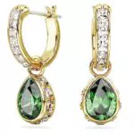 Swarovski Stilla Hängeohrringe, Grüne und Vergoldete Ohrhänger mit Strahlenden Swarovski Kristallen