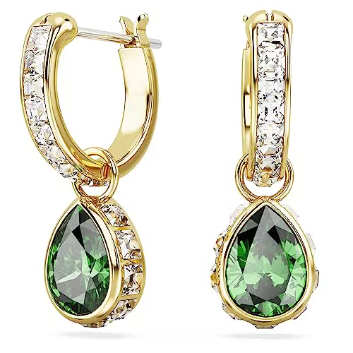Swarovski Stilla Hängeohrringe, Grüne und Vergoldete Ohrhänger mit Strahlenden Swarovski Kristallen