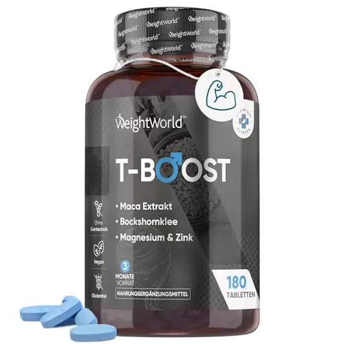 T Boost - 180 Testosteron Tabletten - Maca 400mg Potenzmittel für Mann - Mit Bockshornklee