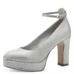 Tamaris Damen Pumps mit Riemen Textil Vegan Blockabsatz; GREY GLAM/grau;