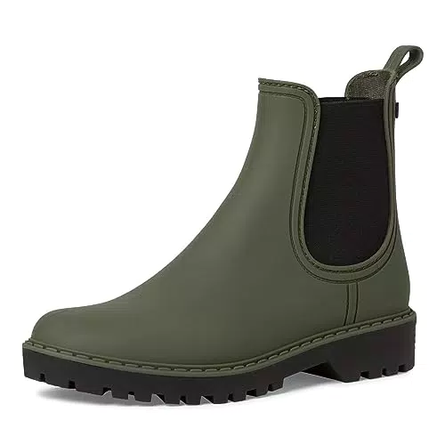 Tamaris Damen Rubberboots Vegan Blockabsatz; OLIVE/grün;