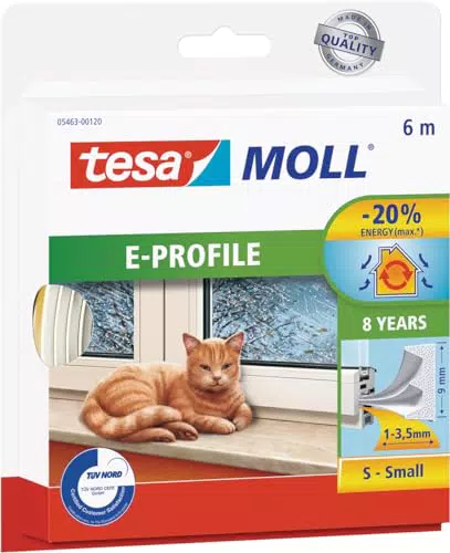 tesamoll E-Profil Gummidichtung - Selbstklebende Dichtung zum Isolieren von Spalten an Fenstern und Türen - Braun - 10 m x 9 mm x 4 mm