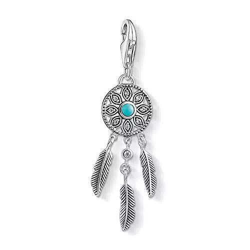 Thomas Sabo Damen Charm-Anhänger Ethno Traumfänger Charm Club Zirkonia Weiß Türkis 925 Sterling Silber 1326-646-17