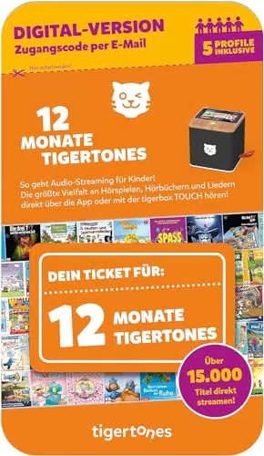 tigermedia tigertones-Ticket sofort vergübar 12 Monate Audio-Streaming 20.000 Hörspiele Hörbücher Kindermusik tigerbox 5 Profile