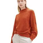 TOM TAILOR Damen 1037742 Pullover mit Stehkragen, 32403-gold Flame orange Melange