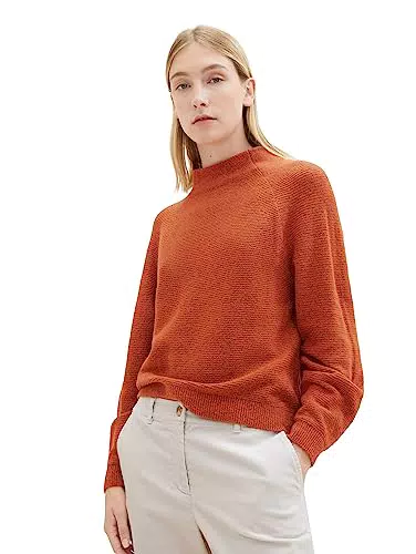 TOM TAILOR Damen 1037742 Pullover mit Stehkragen, 32403-gold Flame orange Melange