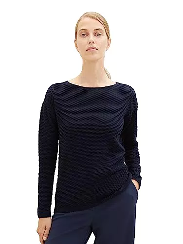 TOM TAILOR Damen 1038884 Pullover mit Struktur, 10668-sky Captain Blue