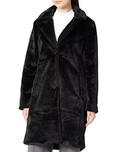TOM TAILOR Damen Mantel in Felloptik 1033699, 14482 - Deep Black