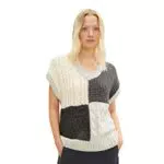 TOM TAILOR Damen Pullunder mit Zopfmuster 1034060, 30808 - Grey Patched Design