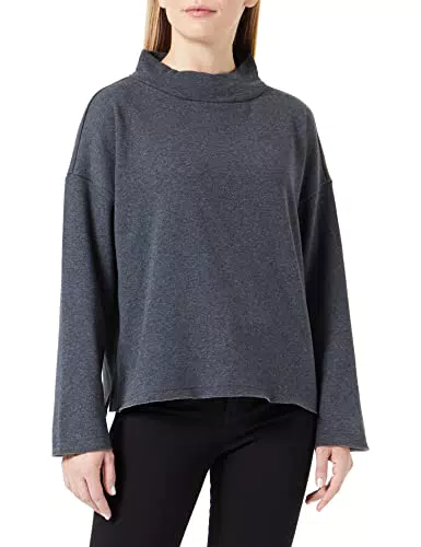 TOM TAILOR Damen Sweatshirt mit Stehkragen 1034129, 30281 - Evident Anthracite Melange