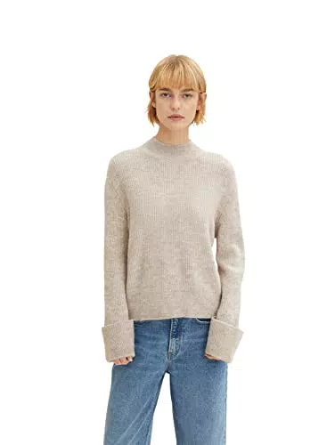 TOM TAILOR Denim Damen Pullover mit umgeschlagenem Ärmel 1033056