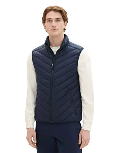 TOM TAILOR Herren 1036072 Lightweight Steppweste mit Stehkragen aus recyceltem Polyester