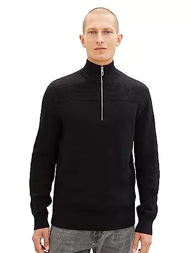 TOM TAILOR Herren 1038315 Strukturierter Strick-Pullover mit Troyer-Kragen