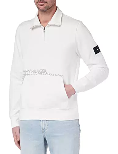 Tommy Hilfiger Herren Sweatshirt mit Reißverschluss Zipper Badged Graphic Zip Mock Halber Zipper