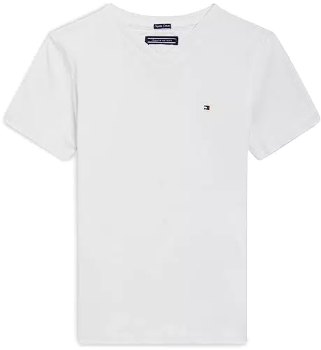 Tommy Hilfiger Jungen T-Shirt Kurzarm V-Ausschnitt, Weiß