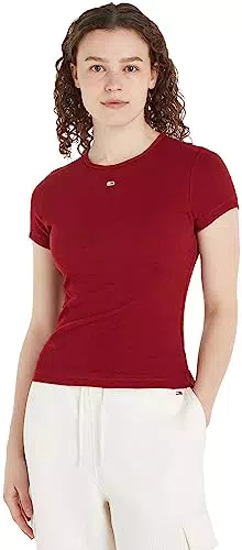 Tommy Jeans Damen T-Shirt Kurzarm Essential Rib Rundhalsausschnitt