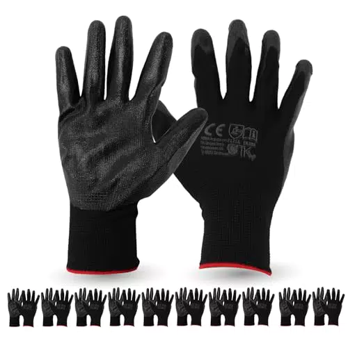 toolmate 10x Paar EN388 grau Arbeitshandschuhe Einheitsgröße 7-11 - Handschuhe & Gartenhandschuhe für Herren & Damen - Work Gloves für Arbeit & Garten - Werkstatt mit Latexbeschichtung