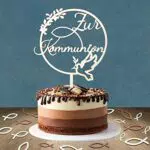 Tortendeko Kommunion, 1 Stück Zur Kommunion Cake Topper Taufe Holz & 36 Stück Holz Fische Tischdeko Kommunion