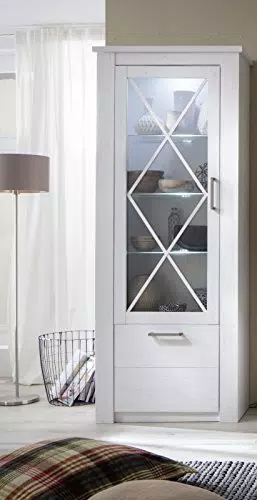 trendteam smart living - Vitrine Schrank Wohnzimmerschrank - Wohnzimmer - Georgia - Aufbaumaß 82 x 205 x 38 cm - Farbe Pinie Weiß Struktur - 173513156