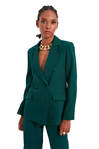 TRENDYOL Frauen Übergröße Regular Fit Zweireihig Rundhalsausschnitt Gewebte Blazer