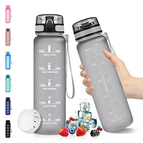 Trinkflasche 500ml, Tritan Sport BPA Frei, Wasserflasche 0.5L Zeitmarkierung und Filter