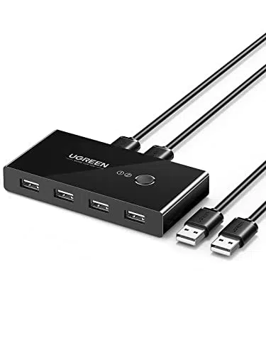 UGREEN USB Switch 2PC KVM USB Switch 2 In 4 Out für stabile Datenübertragung Umschalter mit 2 USB Kabel für Tastatur