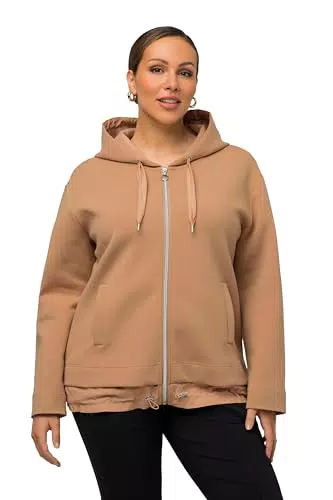 Ulla Popken Damen Sweatjacke, Kapuze, Saumband, Hoodie Strickjacke