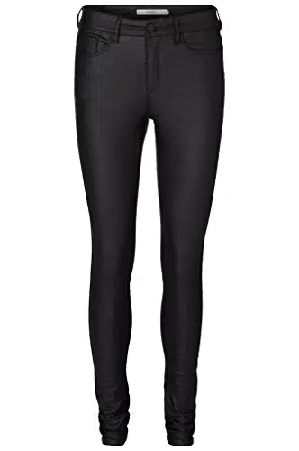 VERO MODA Damen Beschichtete Skinny Fit Jeans PU Kunstleder Hose Coated High Waist Stretch Pants Vmseven