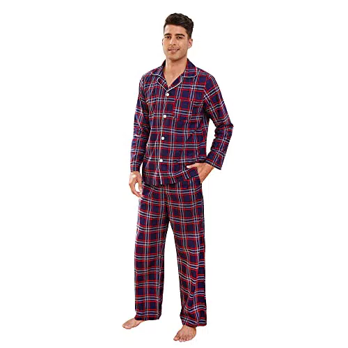 Vulcanodon Herren Pyjama Set karriert, Schlafanzug Herren weicher Druck Pyjamas für Männer