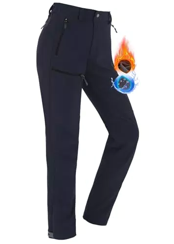 Vzteek Damen-Softshellhose-Thermohose-Wanderhose-Skihose-Wasserdicht-Winter-Warm-Gefüttert Regenhose Trekkinghose Kletterhose Outdoor Hosen für Damen 4 Reißverschlusstaschen