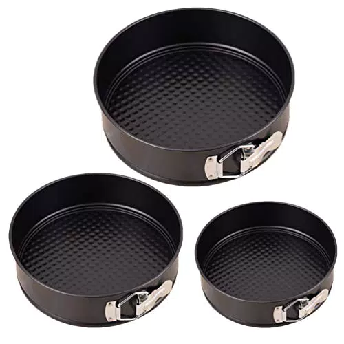 Wakauto 3 Stück Springform Pfanne Set Käsekuchen Pfannen Runde Pfanne Antihaft-Backgeschirr Kohlenstoffstahl Kuchenform 18 cm 20 cm 22 cm für Mousse Pudding Kuchen Backzubehör Schwarz