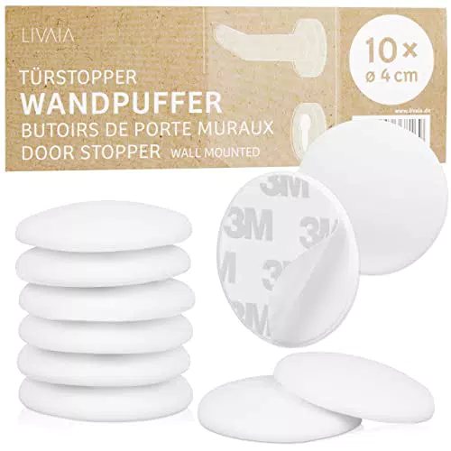 Wand Türstopper Set Weiß: 10x Türstopper Wand selbstklebend in 4cm Türstopper Klinke Set in Weiß Door Stopper Türklinke Wandpuffer von LIVAIA