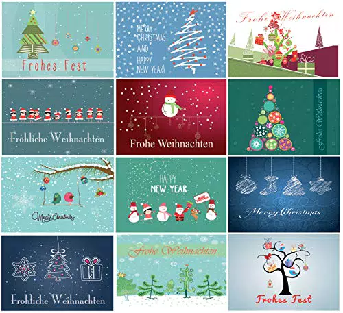 Weihnachtspostkarten Set Weihnachtskarten Weihnachten Modern Postkarten 50 Stück Kunst Nostalgie Tannenbaum