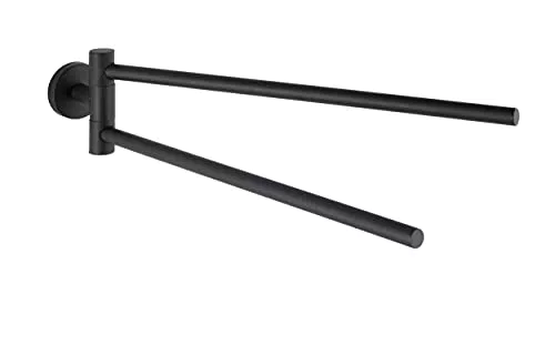 WENKO Handtuchhalter Bosio Black matt mit 2 beweglichen Armen Edelstahl - Handtuchstange