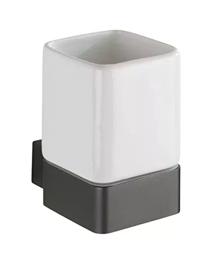 WENKO Zahnputzbecher Montella, aus Keramik, Halter aus Aluminium
