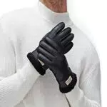 YISEVEN Herren Lammfell Leder Handschuhe Shearling Männer Winter Auto Chic Dicke Fell Gefüttert Lederhandschuhe Fellhandschuhe Fingerhandschuhe Winterhandschuhe Herrenhandschuhe Geschenke