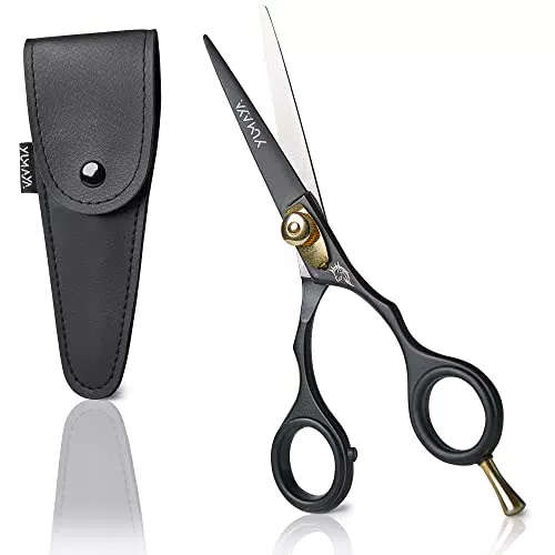 YUMAYA Haarschere Schwarz, Extra scharf und präzise Friseurschere aus Edelstahl mit Spannschraube für optimalen Schnitt