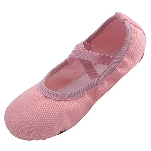 ZDQ Ballettschuhe Mädchen Gymnastikschuhe Damen Ballerina Schuhe Ballettschläppchen Kinder Tanzschuhe Ballett Schläppchen Leder Turnschläppchen Frauen Rosa 25