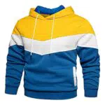 ZIOOER Herren Hoodie Kapuzenpullover Patchwork Fleece Pullover Langarm Sweatshirt Casual Sport Outwear Hoody Sweatjacke Tops mit Tasche Gelb