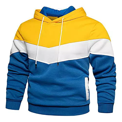 ZIOOER Herren Hoodie Kapuzenpullover Patchwork Fleece Pullover Langarm Sweatshirt Casual Sport Outwear Hoody Sweatjacke Tops mit Tasche Gelb