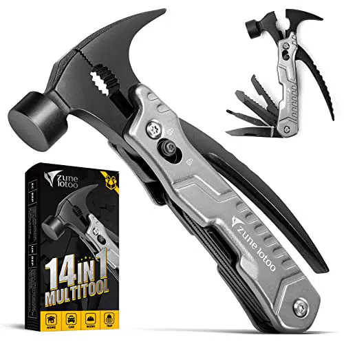 Zune Lotoo Multitool Camping Hammer, 14 in 1 Tragbares Multitool Werkzeug aus Edelstahl