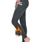 Zzkouine Leggings Women's Outdoor Fleece Lined Leggings Women's Pockets High Waist Winter Waterproof Yoga Fitness Training Sports Leggings-Dark Gray-