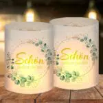 Windlicht Tischdeko mit Eukalyptus Grün für Taufe und Kommunion