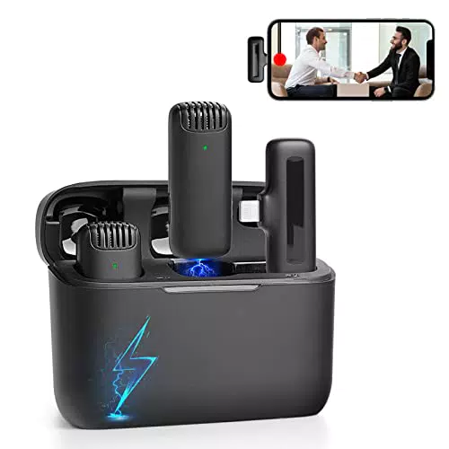 Kabelloses Lavalier Mikrofon für iPhone/iPad mit Ladecase - Professionelles Wireless Ansteckmikrofon für Video und Podcast
