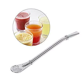 Edelstahl Trinkhalme mit Löffel - Wiederverwendbare Metall Filterhalme für Tee, Kaffee und Cocktails