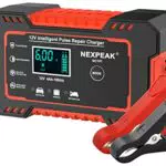 6A Autobatterie Ladegerät, 12V Smart vollautomatische KFZ Batterieladegerät mit Temperaturkompensation für Auto LKW Motorrad Rasenmäher Boot Marine Batterien Rot