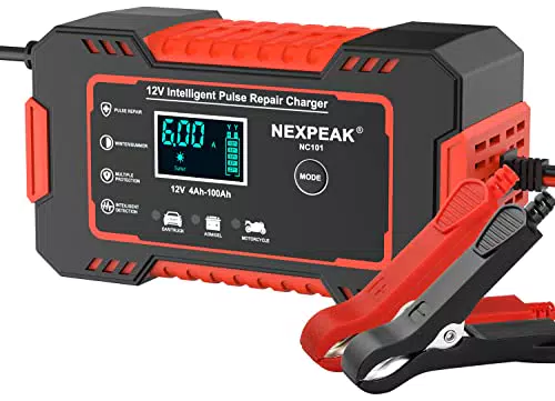 6A Autobatterie Ladegerät, 12V Smart vollautomatische KFZ Batterieladegerät mit Temperaturkompensation für Auto LKW Motorrad Rasenmäher Boot Marine Batterien Rot