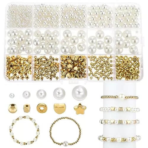 Perlen Set für DIY Schmuck - Weiße, Runde und Goldene Perlen