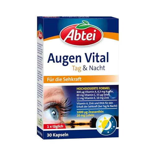 Abtei Augen Vital Tag und Nacht Kapseln - Sehkraft & Augengesundheit - mit Vitamin A, Lutein & DHA
