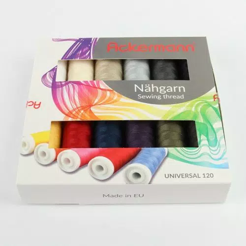 ACKERMANN Universal Nähgarn Set - 12 Farben à 200m - Stärke 120